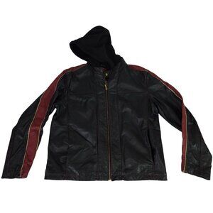 Wilsons Leather Cafe Racer Motorcycle Jacket With Removable Hood Mens L
